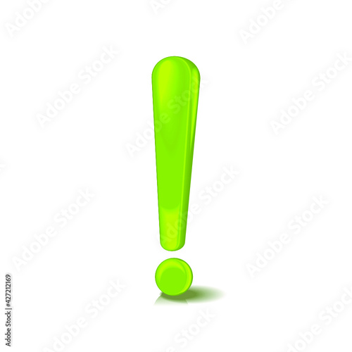 Green exclamation mark isolated on a white background. 3d rendering