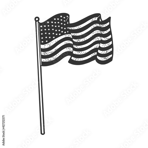 flag of the United States of America sketch engraving vector illustration. T-shirt apparel print design. Scratch board imitation. Black and white hand drawn image.