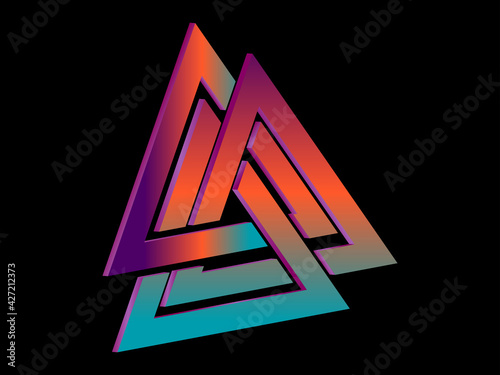 Valknut 3d isometric symbol with gradient. Symbol of Old Norse mythology. Interlaced triangles. Vector illustration