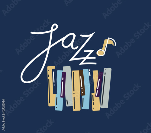 Jazz music emblem or logo vector flat style illustration isolated, grand piano logotype for recording label or studio or musical band.