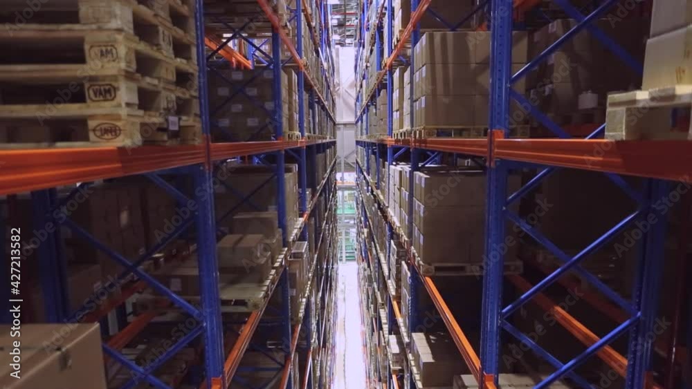 High Rack Storage Aisle Going Up Distribution Warehouse Fulfilment