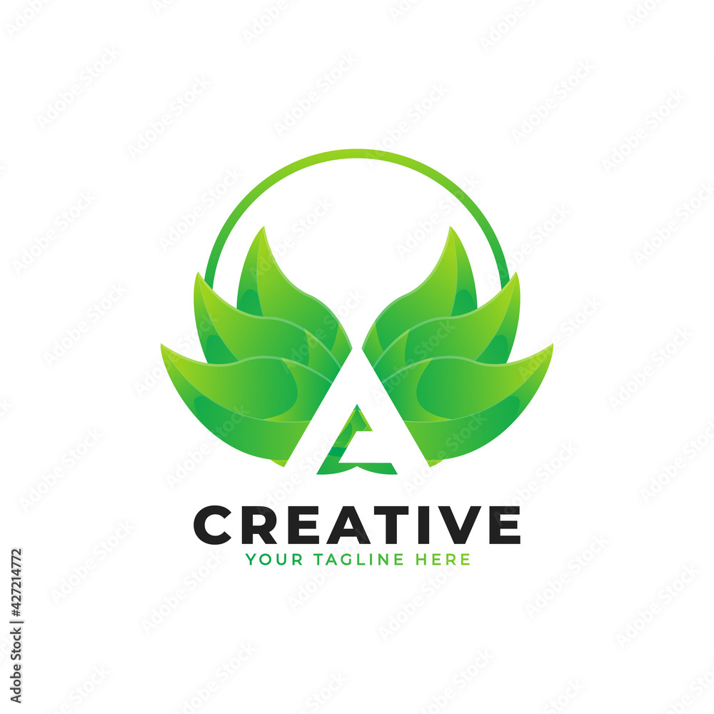 Nature Green Leaf Letter A Logo with Circle. monogram logo. Green ...