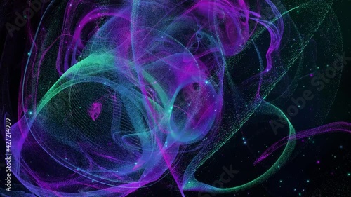 Magic 3d background with flying glowing colored particles in the outer space