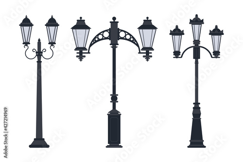 Street lamp vector cartoon set isolated on a white background.
