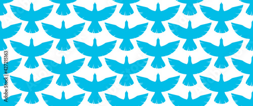 Flying blue birds seamless vector wallpaper, endless background pattern with doves in the sky, freedom eagle theme, beautiful picture.