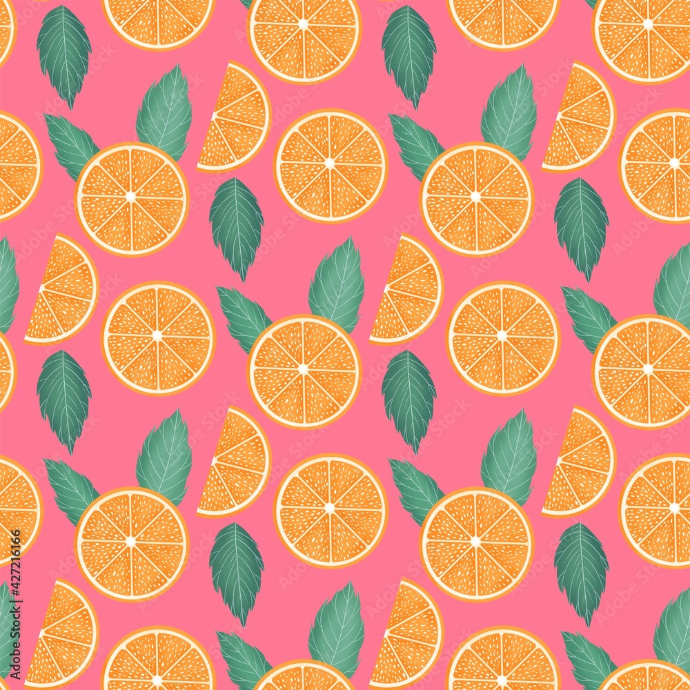 Obraz premium Fresh citrus seamless pattern . Flying slices of orange, grapefruit and mix on light background. Summer ornament for prints, textile, wallpaper, web etc