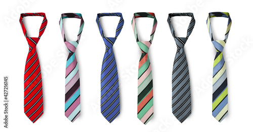 Obraz na plátne Strapped neckties in different colors, men's striped ties