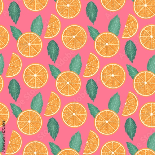 Fresh citrus seamless pattern . Flying slices of orange, grapefruit and mix on light background. Summer ornament for prints, textile, wallpaper, web etc