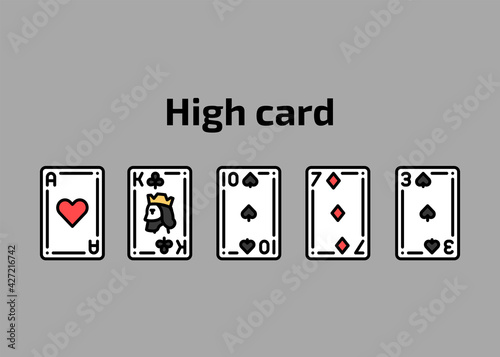 Combination high card playing cards olor line icon set. Gambling. Pictograms for web page, mobile app, promo.