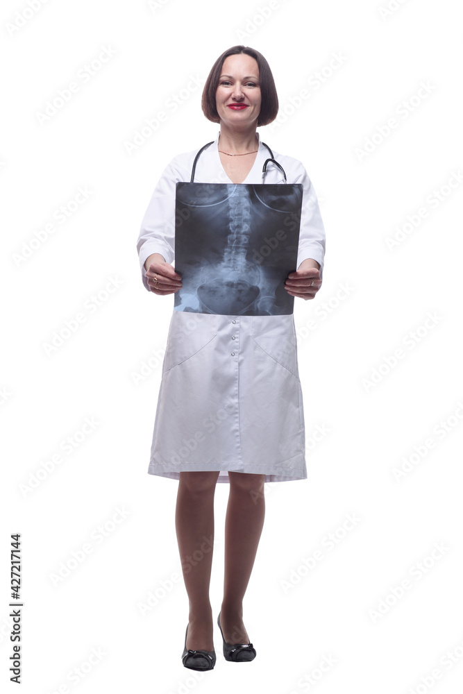 senior female doctor with an x-ray . isolated on a white background. senior female doctor with an x-ray . isolated on a white background.