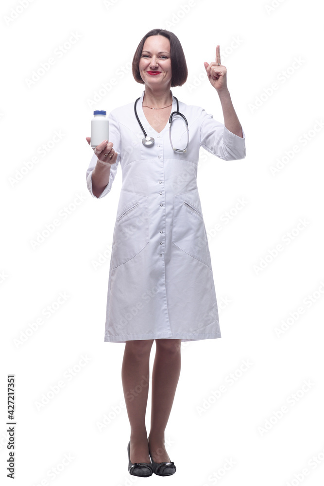smiling female doctor with sanitizer gel. isolated on white background. smiling female doctor with sanitizer gel. isolated on white background.