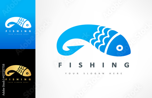 Fish and fish hook logo vector. Shop everything for fishing.