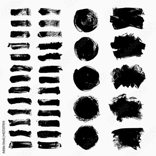 Vector black paint brush strokes. Grunge artistic design element.