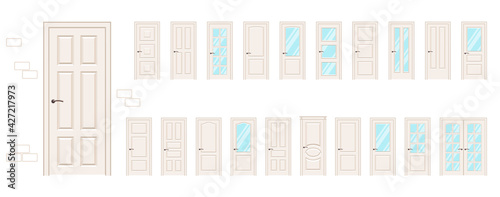 Large collection vector doors. Entrance doors and Interior doors in beige.