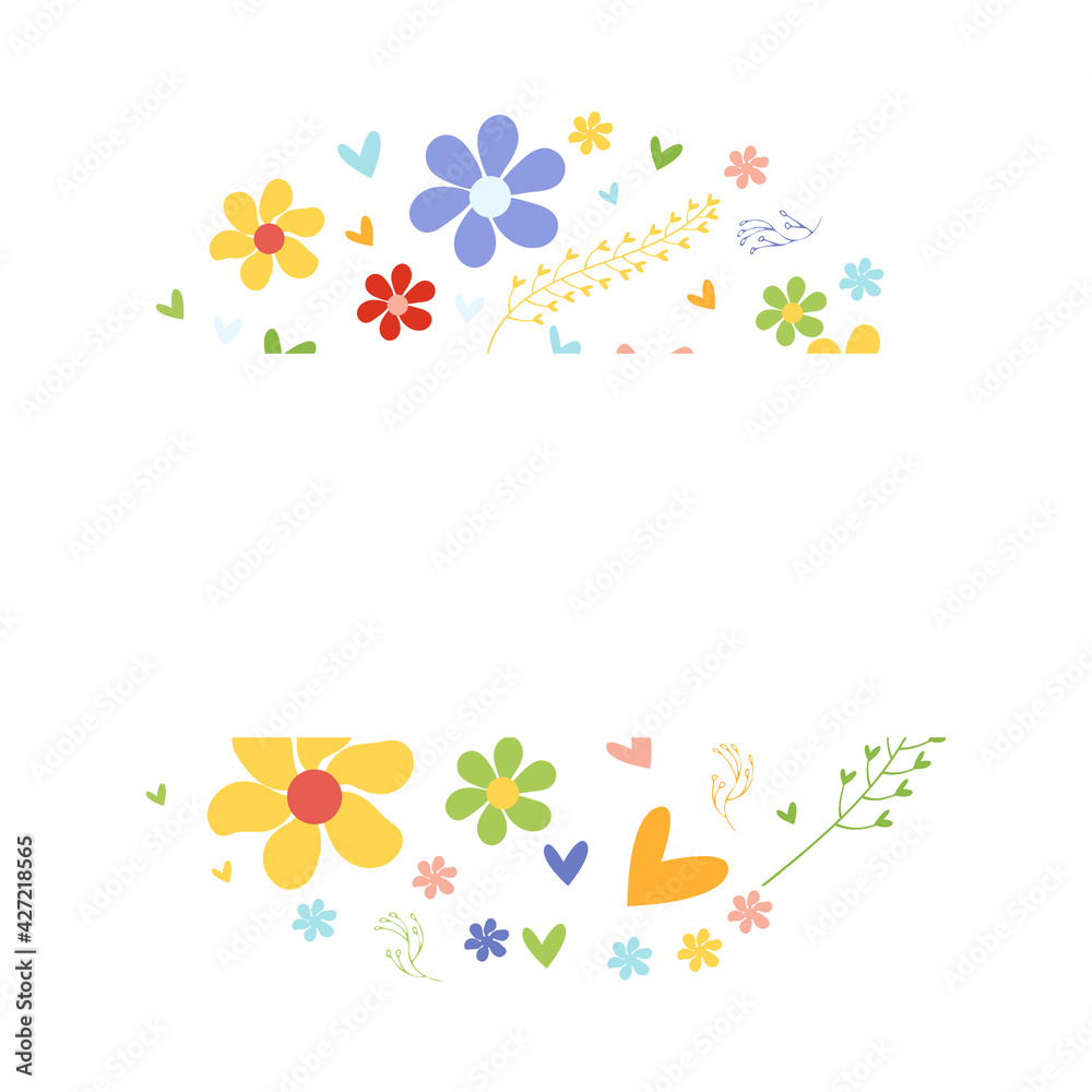 Floral frame made of hand drawn flowers and leaves. Cute vector illustration Floral frame made of hand drawn flowers and leaves. Cute vector illustration