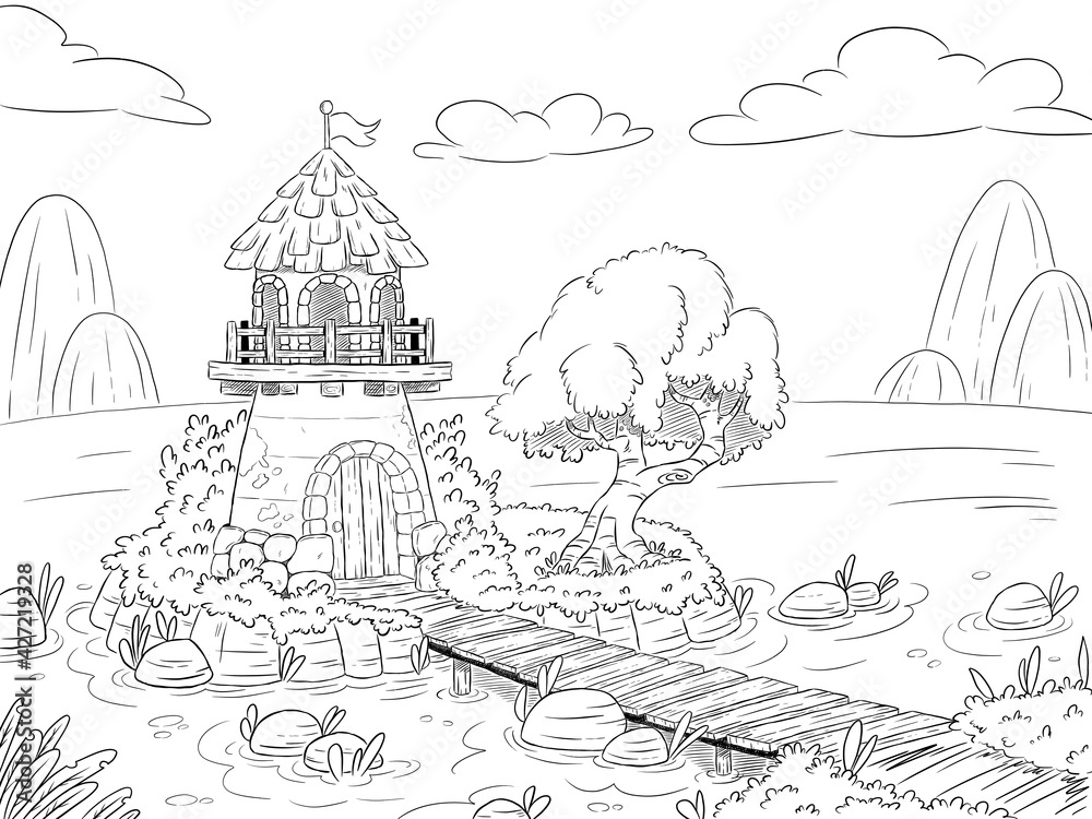 Coloring Book Landscape Stock Illustration | Adobe Stock