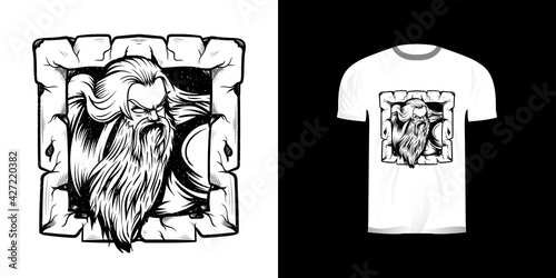 line art retro illustration zeus for tshirt design, badge design character