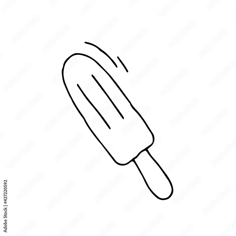 Ice cream in chocolate glaze. Popsicle on a stick. Food. Cold dessert. Vector. Doodle. Hand-drawn illustration. Silhouette. Black and white outline. Coloring. Ice cream in chocolate glaze. Popsicle on a stick. Food. Cold dessert. Vector. Doodle. Hand-drawn illustration. Silhouette. Black and white outline. Coloring.