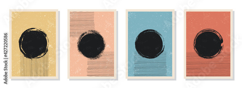 Bundle of A4 minimalist geometrical abstract art composition. Mid century modern illustrations. hand painted illustrations suitable for wall decoration, banners, postcards, brochure cover design. CMYK