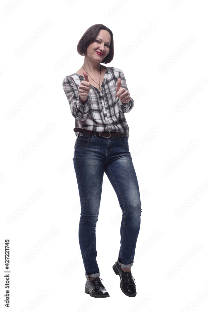 confident mature woman in a checked shirt looking at you. confident mature woman in a checked shirt looking at you.