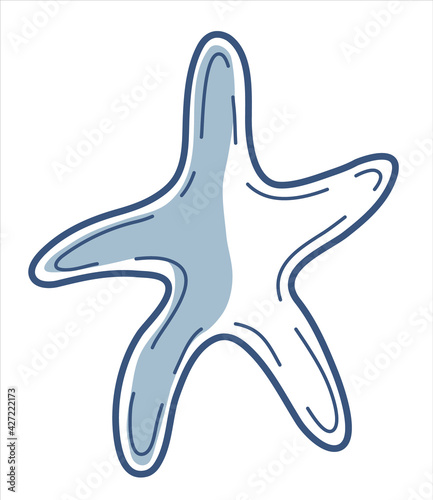 Sea life  hand drawn blue line vector starfish.