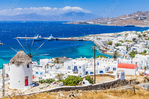 Mykonos, Greece. Panoramic view of Mykonos town, Cyclades islands.