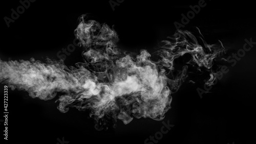 Horizontal banner with steam or smoke in the form of a mystical creature in the form of a ghost on a black