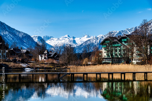 Idyllic View on Altausseer Lake with Dachstein Mountains in the Back