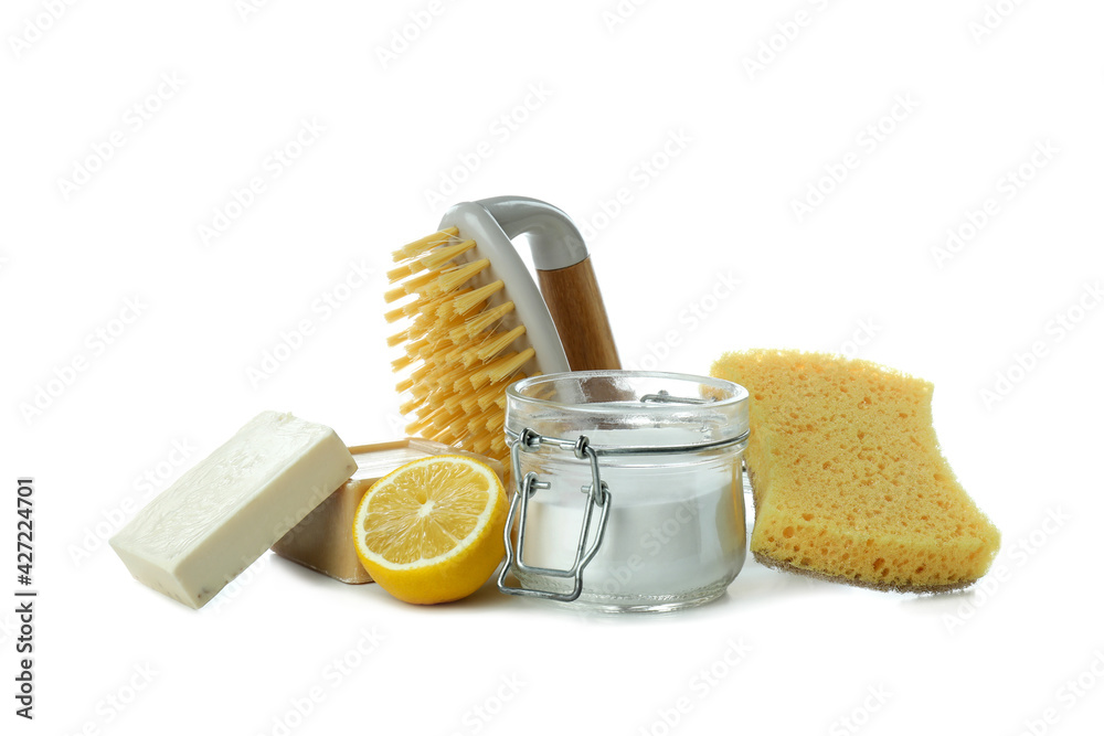 Group of cleaning tools isolated on white background Group of cleaning tools isolated on white background