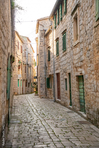 Old street without tourists in Stari Grad  Croatia
