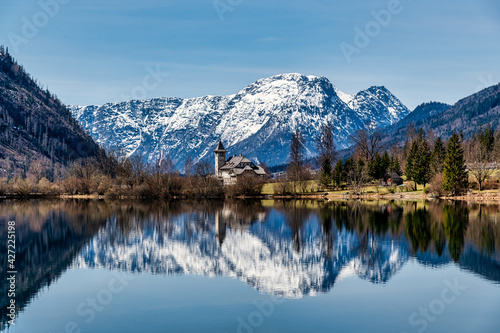 Peaceful Lake Grundlsee With Alps In Styria in Austria, Springtime in Salzkammergut