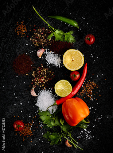 Fruits and vegetables. Black background. High quality photo