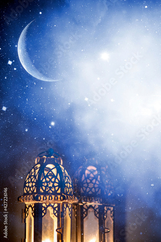 Ramadan Kareem greeting photo of beautiful Arabic lantern for the Islamic Holy Month photo