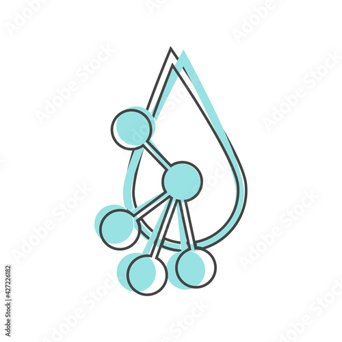 Vector icon water molecule, drops of acid  on cartoon style on white isolated background.