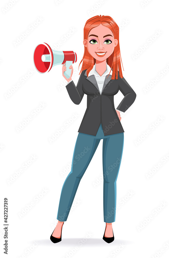 Beautiful business woman making announcement Beautiful business woman making announcement
