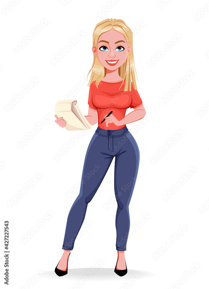 Young smiling woman journalist, female reporter Young smiling woman journalist, female reporter