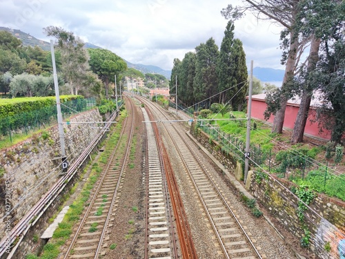rail tracks in genoa sant ilario photo