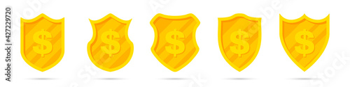 Set of golden different shields with dollar icon. Money protection