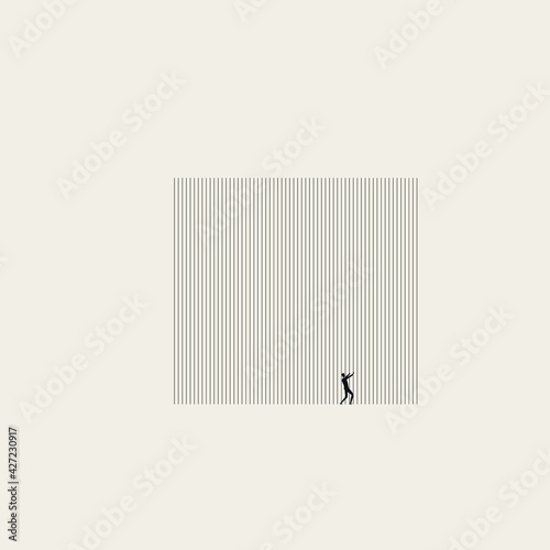 Oppression, prison and obstacle vector concept. Man behind bars. Symbol of cage, captivity, human rights abuse.
