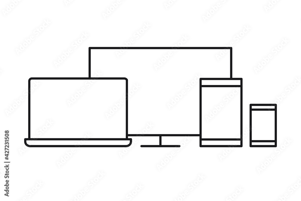 Responsive icon. Tablet, laptop, monitor, smartphone icons. Vector line flat style. Responsive icon. Tablet, laptop, monitor, smartphone icons. Vector line flat style.
