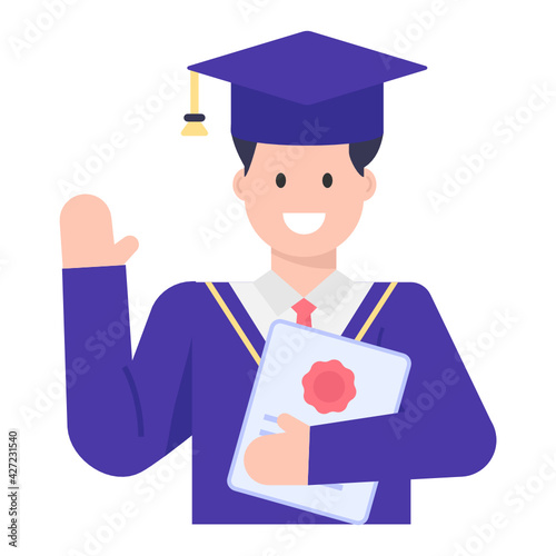 
A degree holder scholar avatar, flat concept icon

