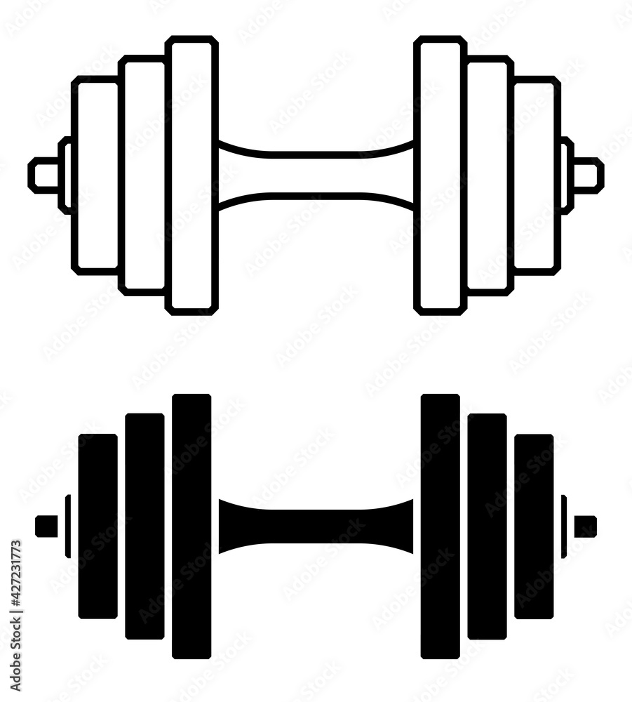 sports dumbbell icon. Healthy lifestyle, fitness. Black and white vector sports dumbbell icon. Healthy lifestyle, fitness. Black and white vector
