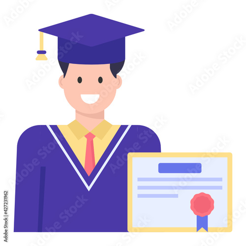 
A degree holder scholar avatar, flat concept icon

