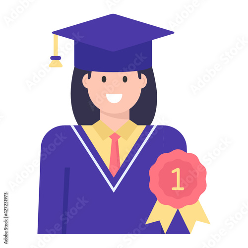 
A degree holder scholar avatar, flat concept icon


