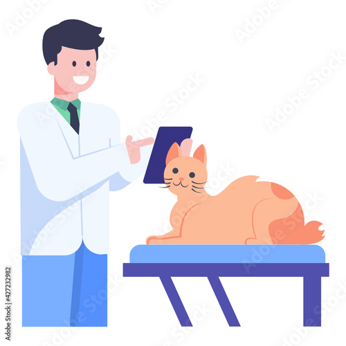 
Cat with doctor depicting veterinary doctor in flat style icon 

