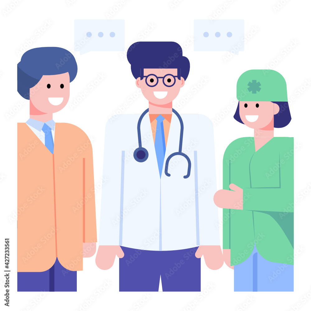 Doctor with assistant having discussion, flat concept icon
Doctor with assistant having discussion, flat concept icon