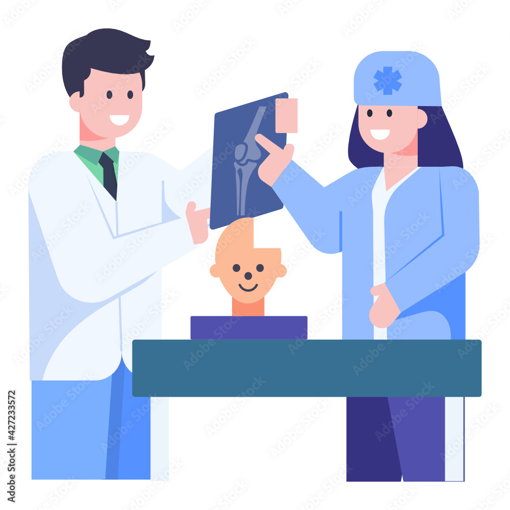 Obraz premium Doctor with assistant having discussion, flat concept icon