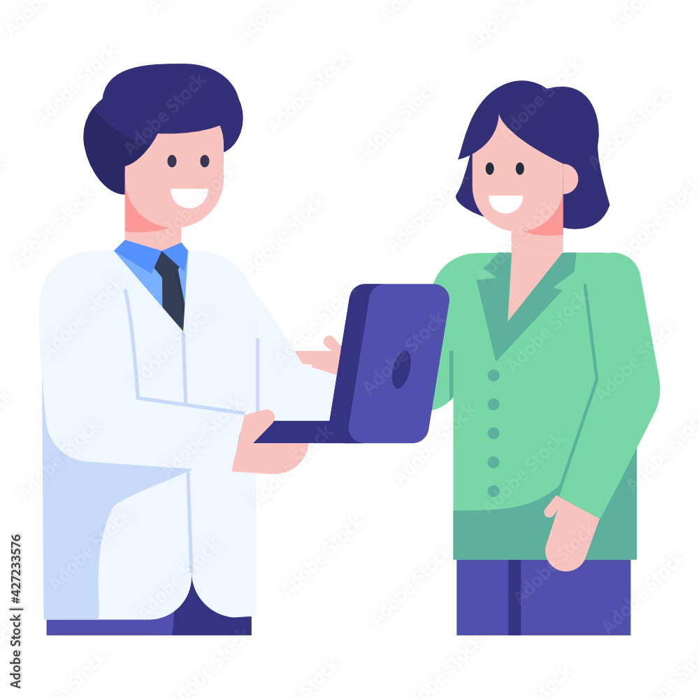 Doctor with assistant having discussion, flat concept icon
Doctor with assistant having discussion, flat concept icon