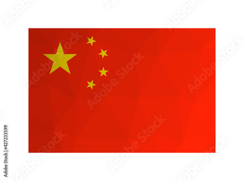 Vector isolated illustration. National chinese Five-star Red flag. Official symbol of People's Republic of China. Creative design in low poly style with triangular shapes. Gradient effect.