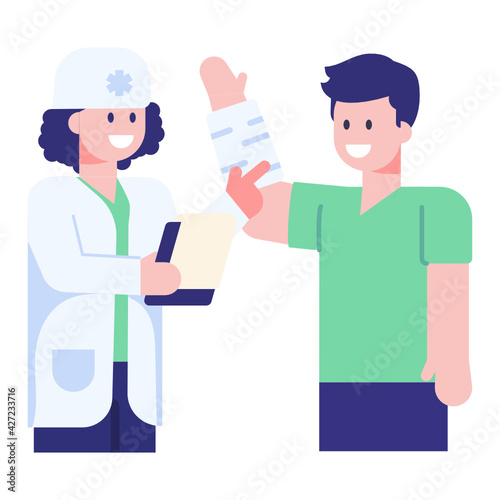 
Doctor with assistant having discussion, flat concept icon 

